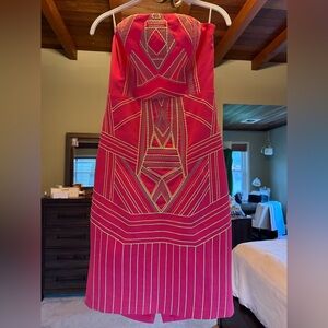 Champagne & Strawberry Embroidered Neon
Strapless Dress